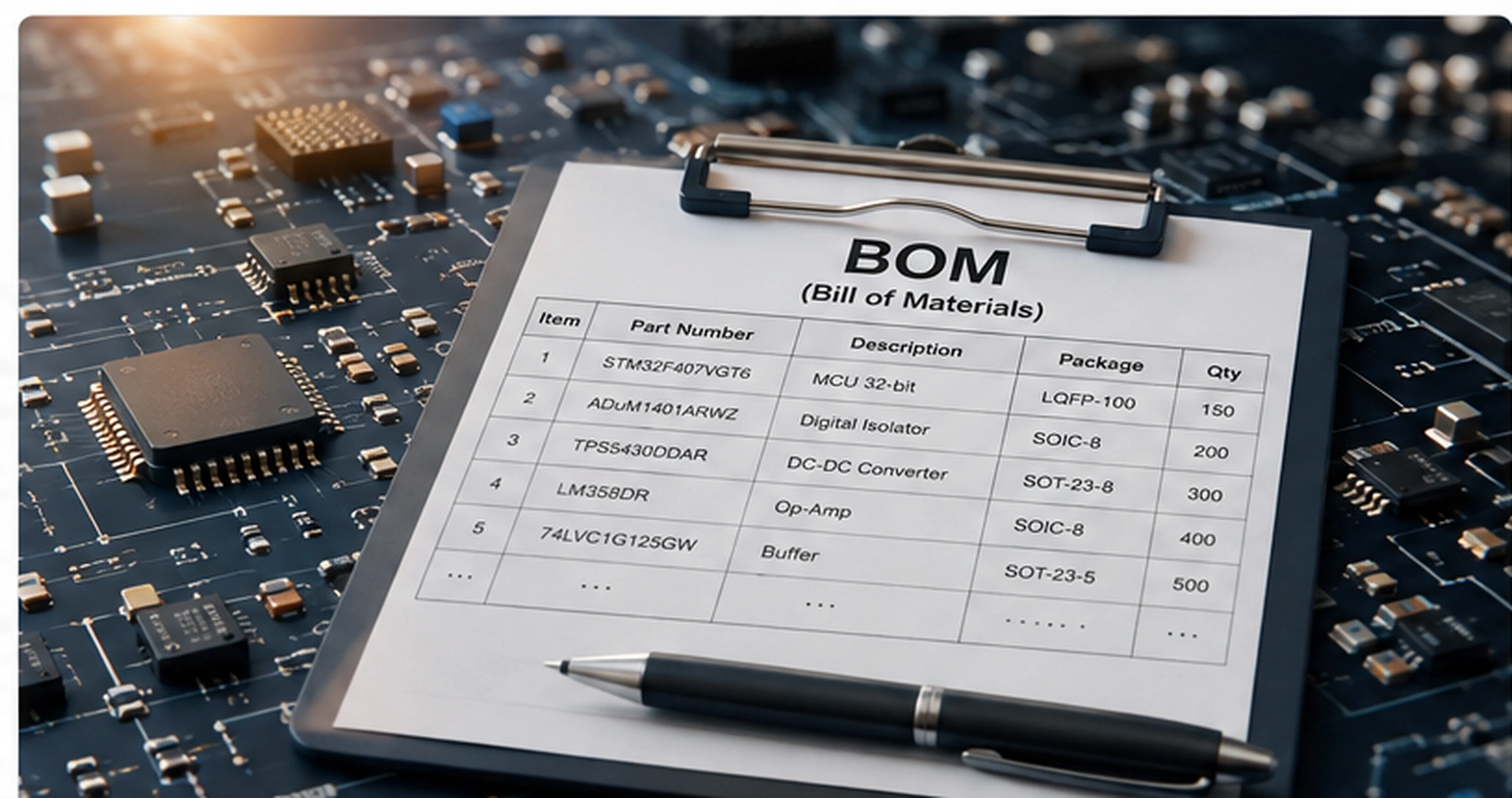 نمونه فایل BOM شامل Part Number و Quantity برای استعلام قطعات الکترونیکی